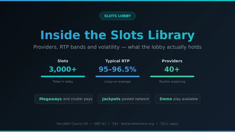 VeryWell Casino slots lobby — providers, RTP bands and volatility
